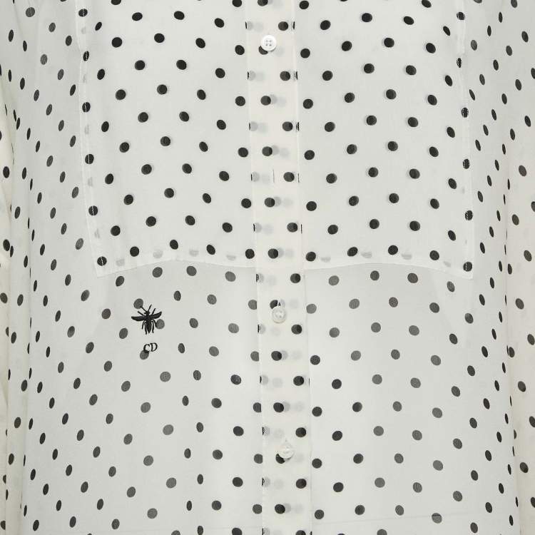 Pre Owned Dior White Polka Dot Print Silk Tunic Top S