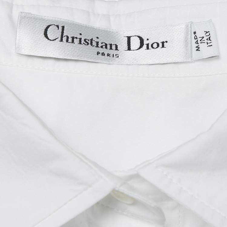 Pre Owned Christian Dior White Cotton Poplin Short Sleeve Shirt M