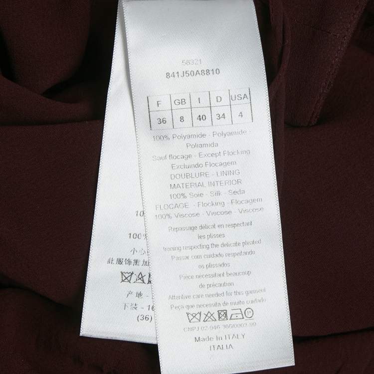 Pre Owned Dior Burgundy Dot Flock Print Tulle Pleated Midi Skirt S
