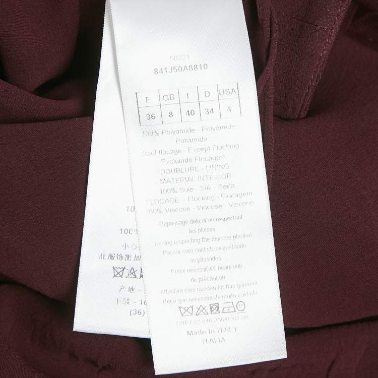 Pre Owned Dior Burgundy Dot Flock Print Tulle Pleated Midi Skirt S