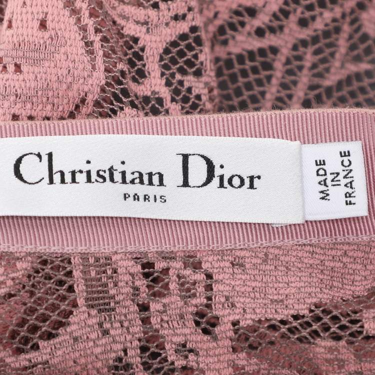 Pre Owned Dior Pink Knitted Lace Dioriviera Flared Midi Skirt M