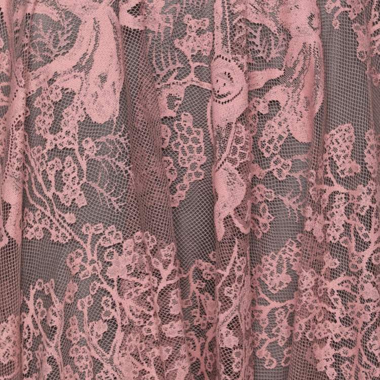 Pre Owned Dior Pink Knitted Lace Dioriviera Flared Midi Skirt M