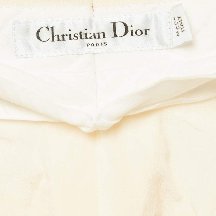 Pre Owned Christian Dior Cream Wool Wide-Leg Trousers S
