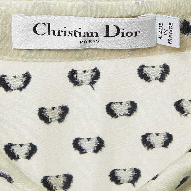 Pre Owned Christian Dior Cream Heart Jacquard Taser Silk Mini Dress S