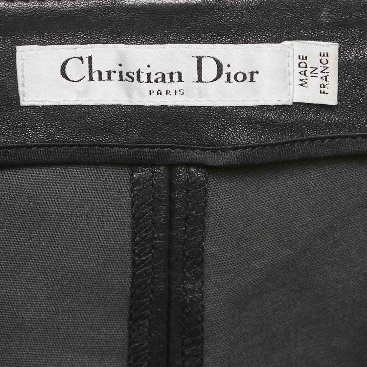 Pre Owned Dior Black Leather Zip-Up Hem Detail Skinny Pants M
