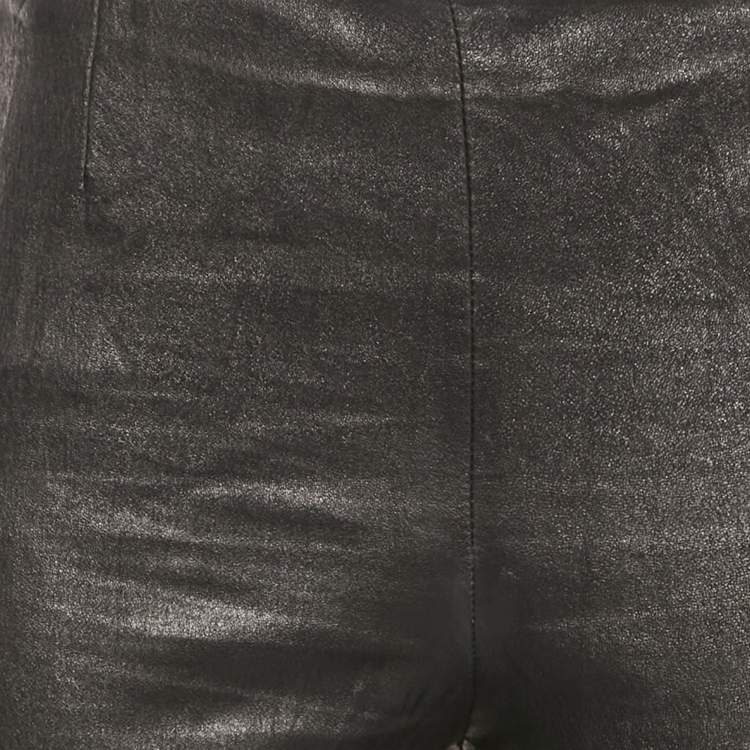 Pre Owned Dior Black Leather Zip-Up Hem Detail Skinny Pants M