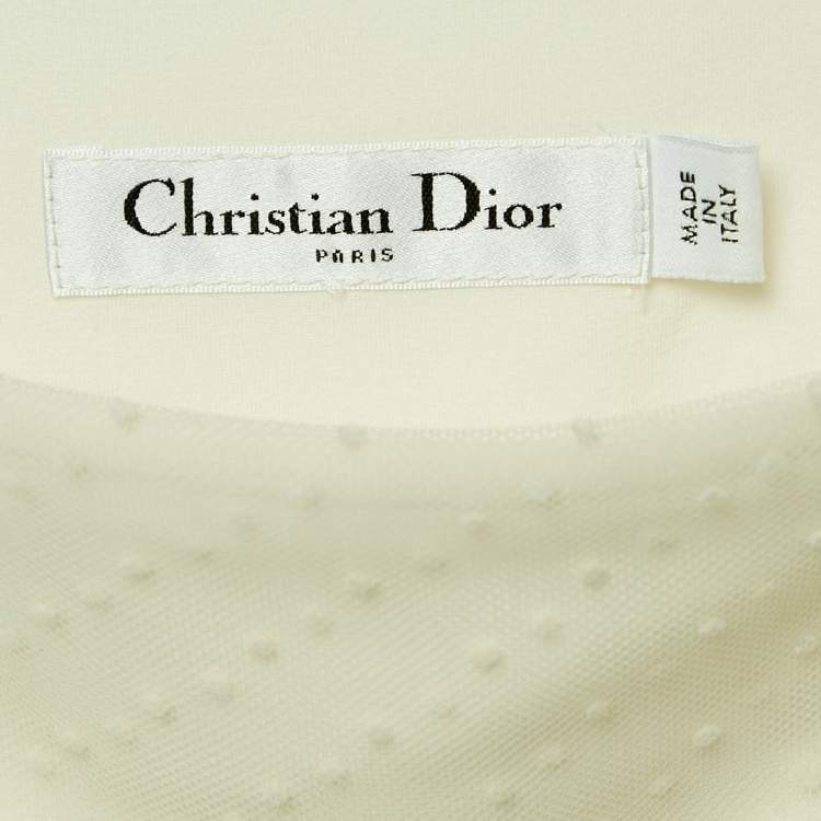 Pre Owned Christian Dior White Tulle Pleated Midi Skirt S