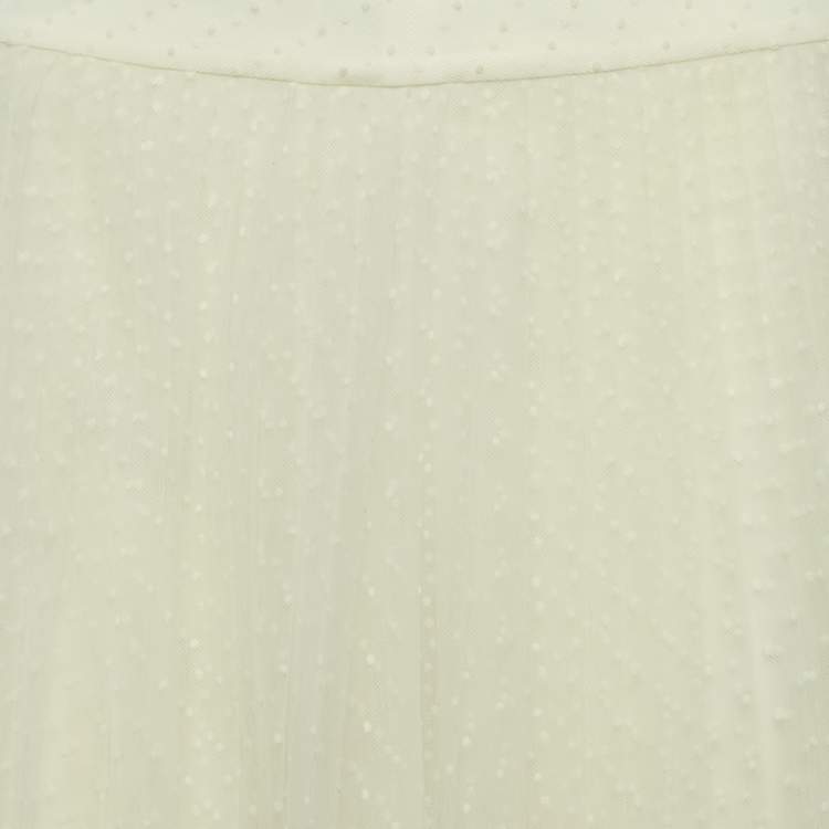 Pre Owned Christian Dior White Tulle Pleated Midi Skirt S