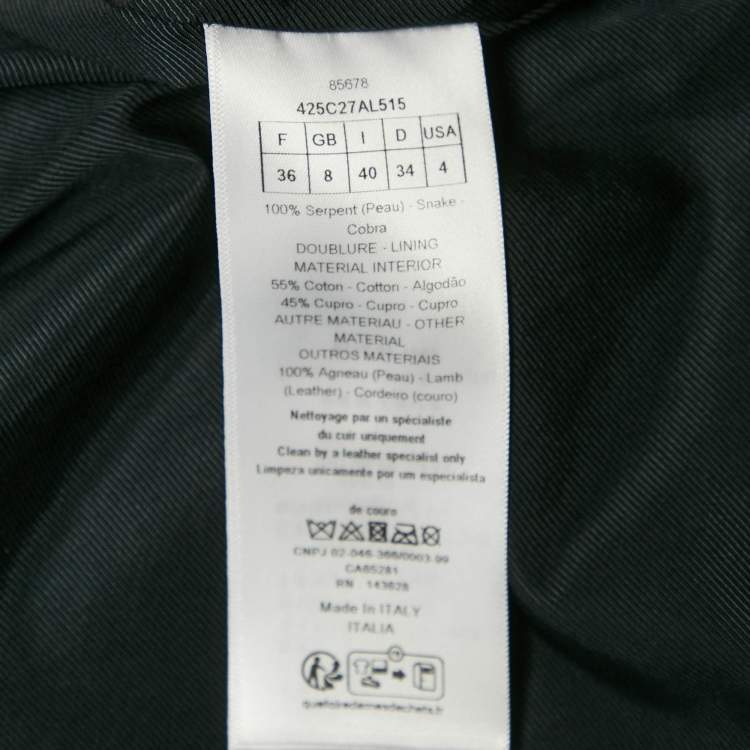 Pre Owned Christian Dior Black Snake Leather Zip-Up Jacket S