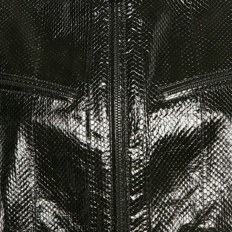 Pre Owned Christian Dior Black Snake Leather Zip-Up Jacket S