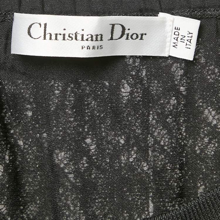 Pre Owned Christian Dior Black Silk Lace Pleated Midi Skirt S
