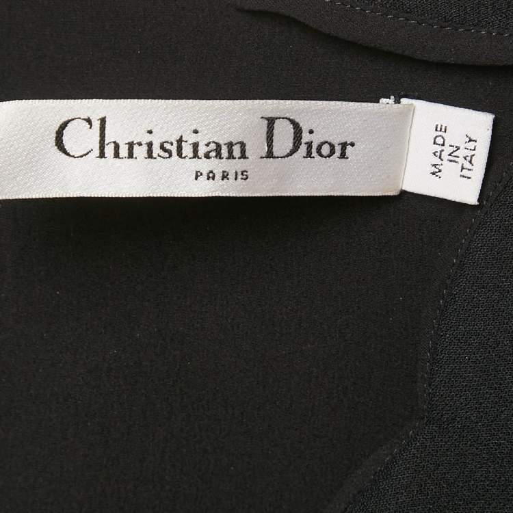 Pre Owned Christian Dior Black Wool and Crepe Sleeveless Mini Dress M