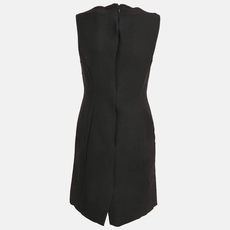 Pre Owned Christian Dior Black Wool and Crepe Sleeveless Mini Dress M