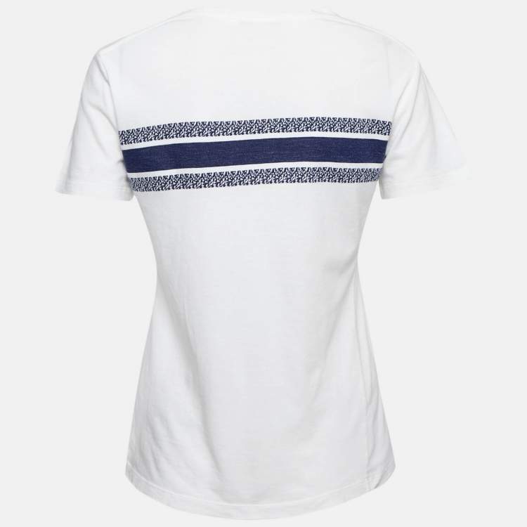 Pre Owned Christian Dior White Logo Intarsia Jersey T-Shirt S