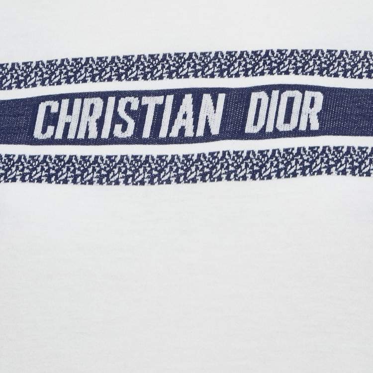 Pre Owned Christian Dior White Logo Intarsia Jersey T-Shirt S