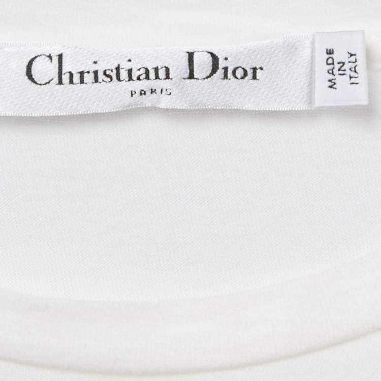 Pre Owned Christian Dior White Logo Intarsia Jersey T-Shirt S
