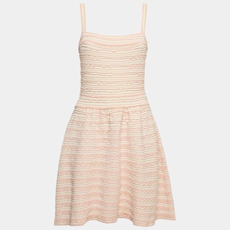 Pre Owned Dior Pink Patterned Knit Sleeveless Mini Dress M