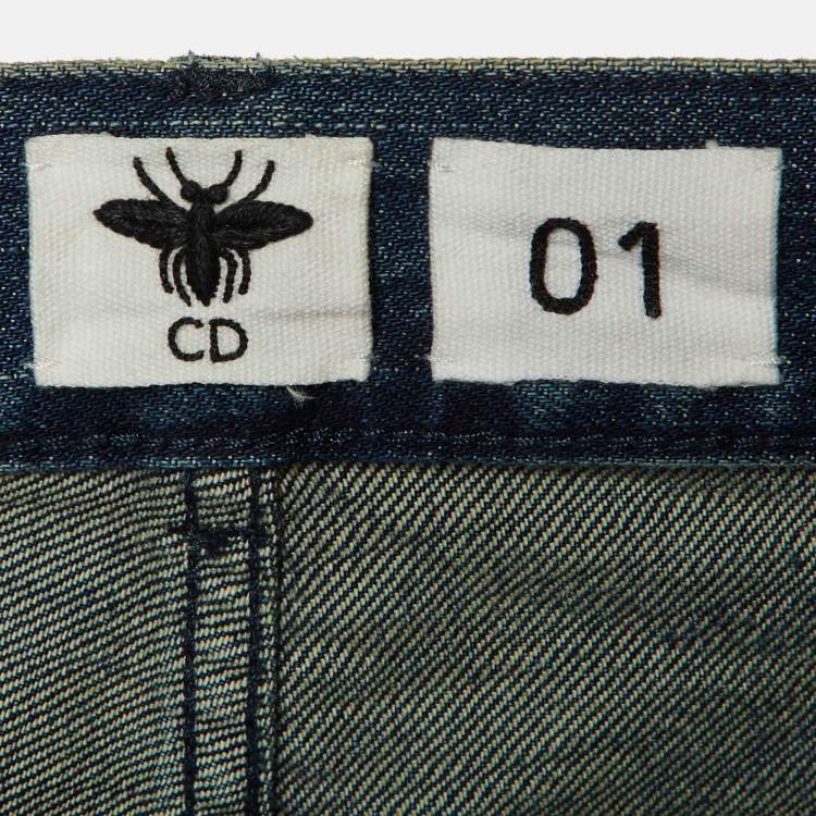 مملوكة مسبقًا Christian Dior Navy Blue Denim Cut-Off Boyfriend Jeans S (Waist 33")