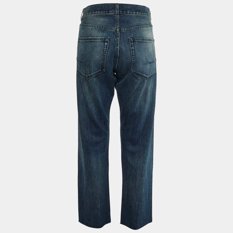 مملوكة مسبقًا Christian Dior Navy Blue Denim Cut-Off Boyfriend Jeans S (Waist 33")