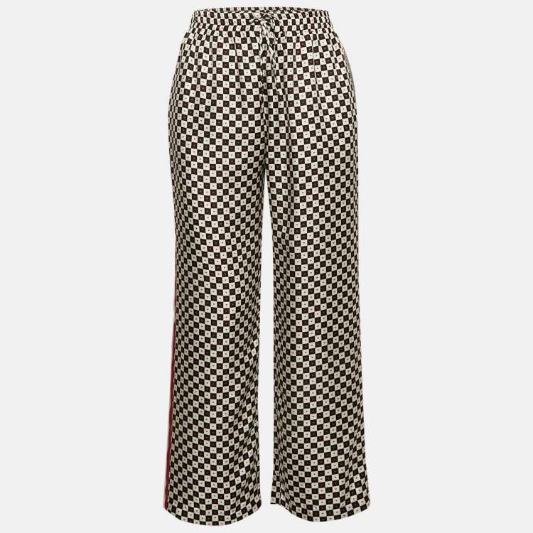 Pre Owned Dior White/Black Checkered Heart Print Silk Pajama Pants M
