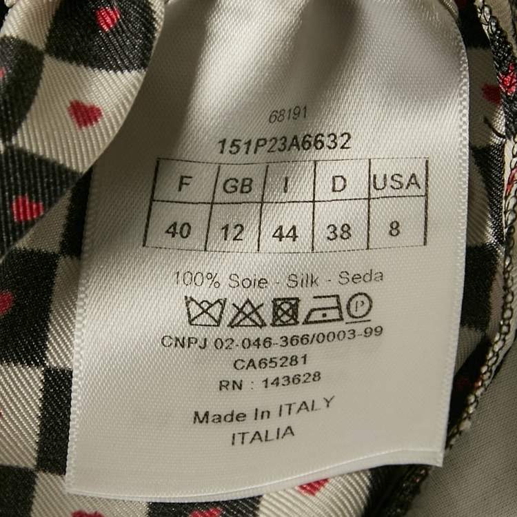 Pre Owned Dior White/Black Checkered Heart Print Silk Pajama Pants M