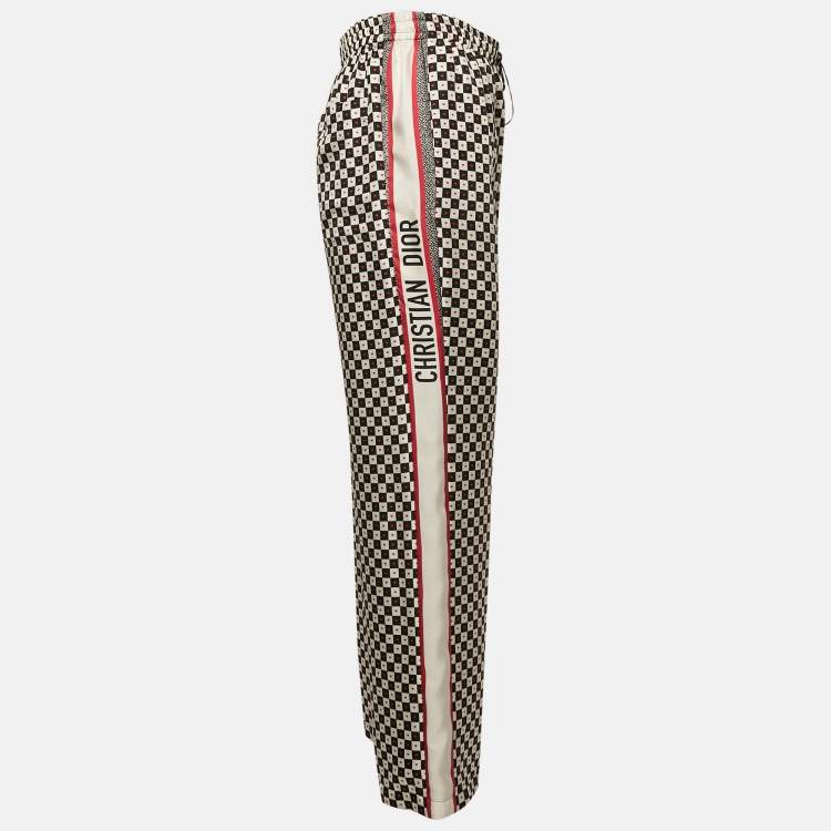 Pre Owned Dior White/Black Checkered Heart Print Silk Pajama Pants M