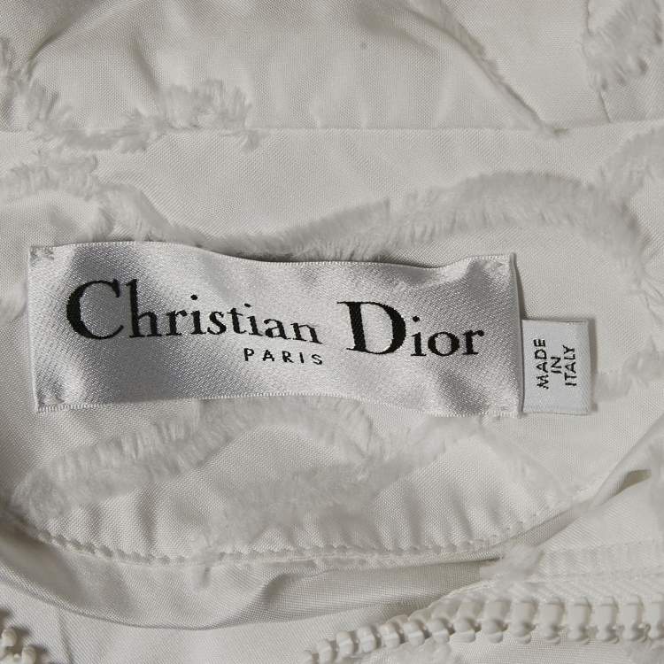 Pre Owned Christian Dior White Textured Tafetta Hooded Oversized Sweatshirt S