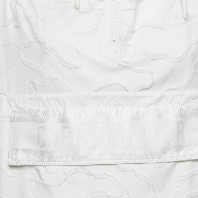 Pre Owned Christian Dior White Textured Tafetta Hooded Oversized Sweatshirt S