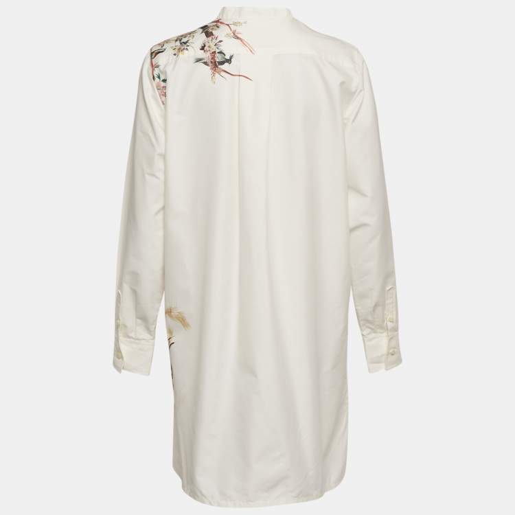 Pre Owned Christian Dior Off White Floral Print Cotton Pleated Shirt Dress S