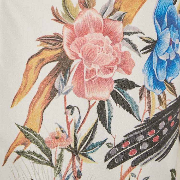 Pre Owned Christian Dior Off White Floral Print Cotton Pleated Shirt Dress S