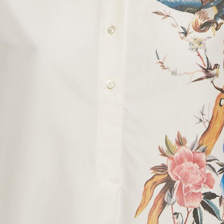 Pre Owned Christian Dior Off White Floral Print Cotton Pleated Shirt Dress S