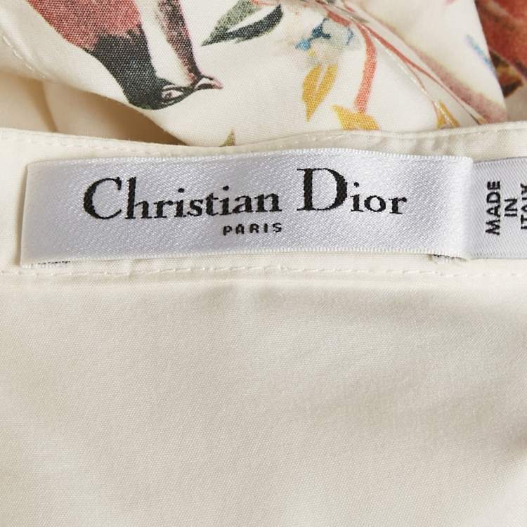 Pre Owned Christian Dior Off White Floral Print Cotton Pleated Shirt Dress S