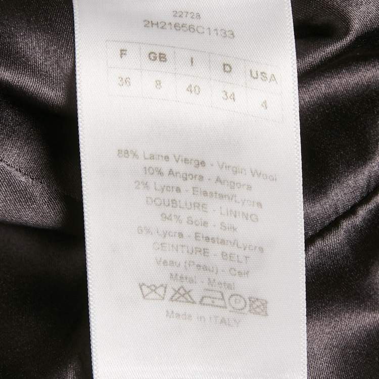 Pre Owned Christian Dior Grey Wool Pleated Sheath Dress S