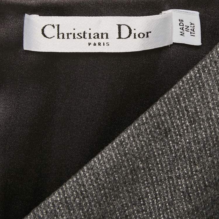 Pre Owned Christian Dior Grey Wool Pleated Sheath Dress S