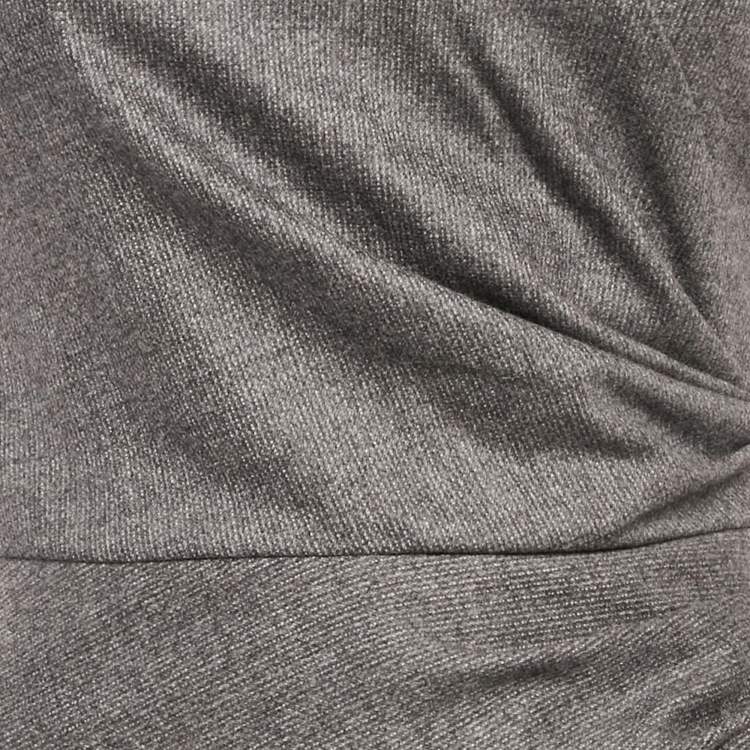 Pre Owned Christian Dior Grey Wool Pleated Sheath Dress S