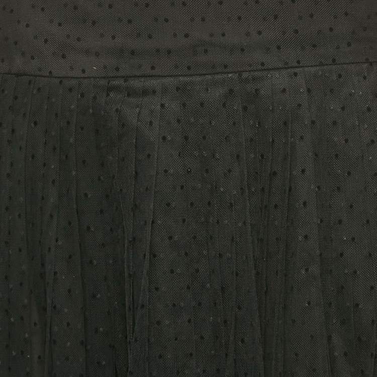 Pre Owned Dior Black Dotted Tulle Pleated Midi Skirt M