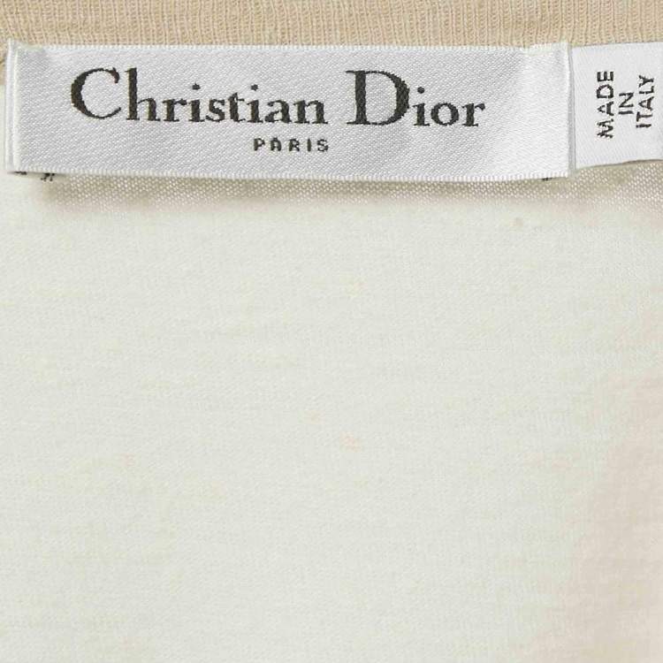 Pre Owned Dior Off-White Princess-Dragon Print Cotton Knit Top M