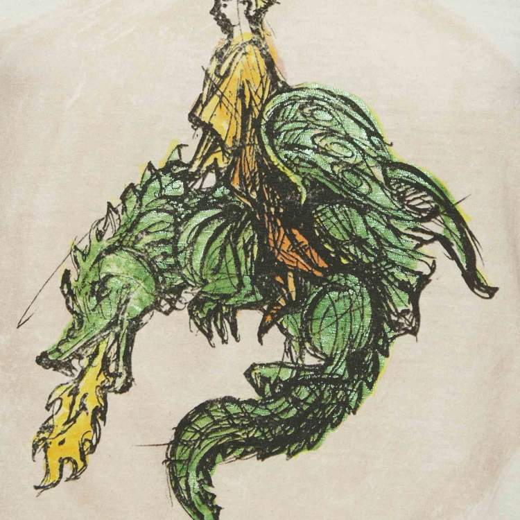 Pre Owned Dior Off-White Princess-Dragon Print Cotton Knit Top M