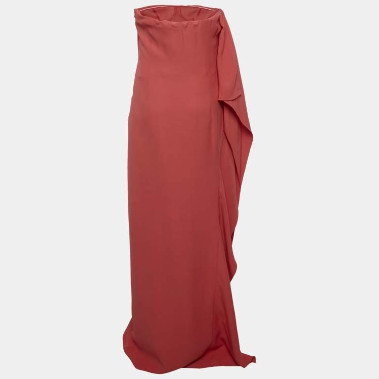 Pre Owned Dior Red Silk Blend Strapless Corset Dress M