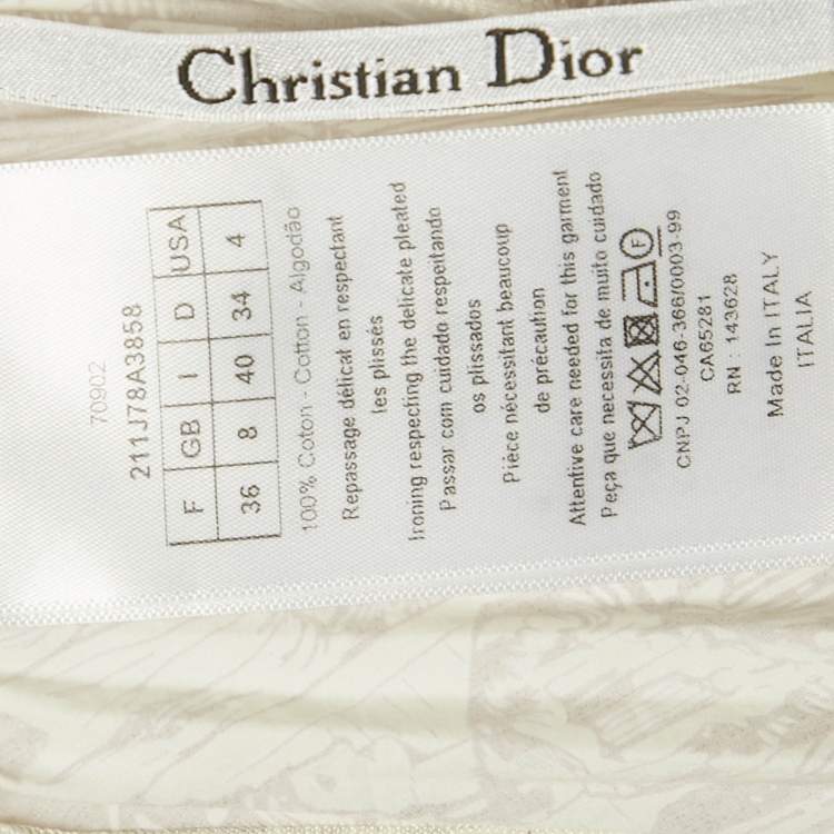 Pre Owned Dior Off-White Printed  Cotton Pleated Midi Skirt S