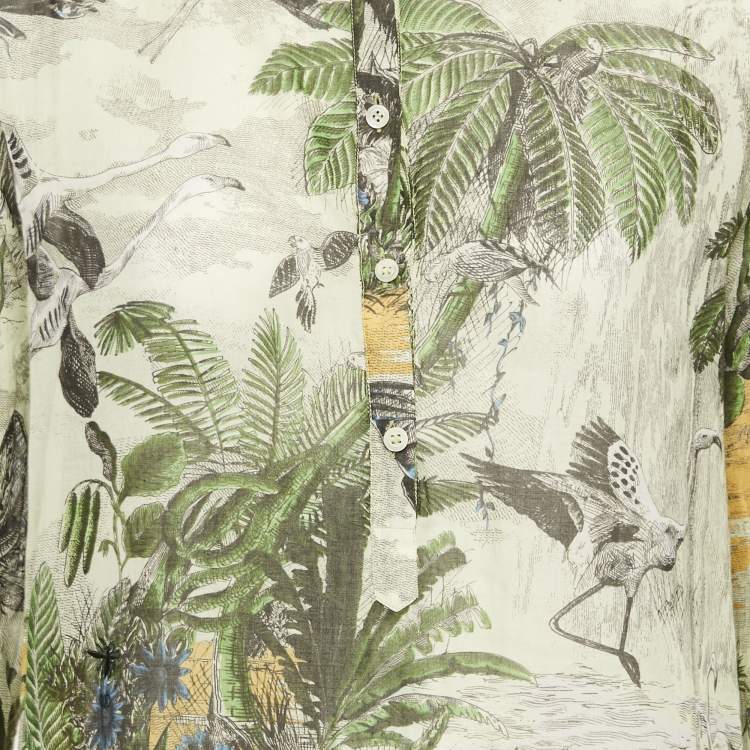 Pre Owned Christian Dior Green Printed Cotton Voile Tunic Top M