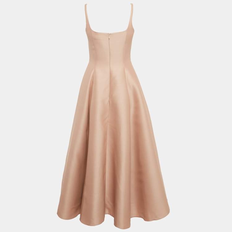 Pre Owned Christian Dior Pink Wool Blend Flared Midi Dress M