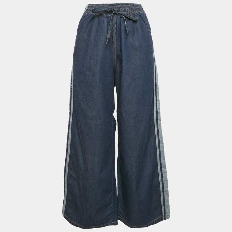 Pre Owned Christian Dior Blue Denim Wide Leg Pants S