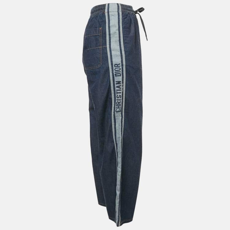 Pre Owned Christian Dior Blue Denim Wide Leg Pants S