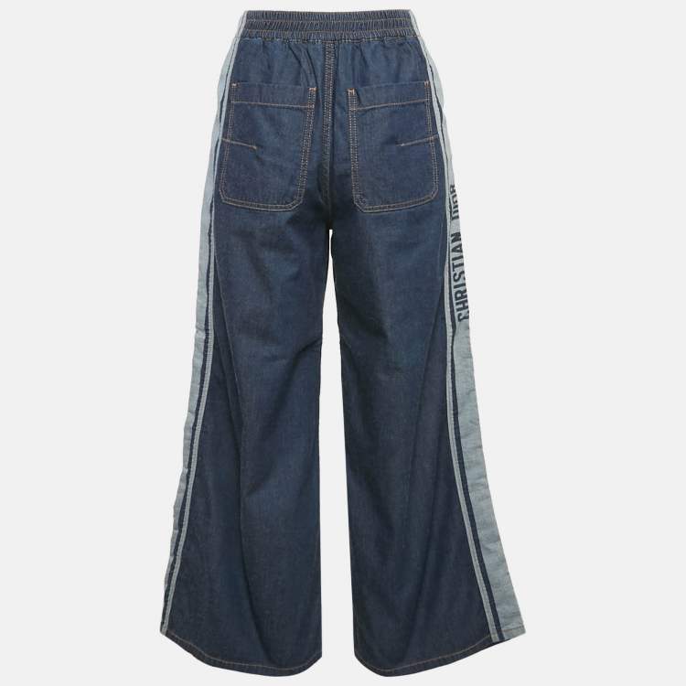 Pre Owned Christian Dior Blue Denim Wide Leg Pants S