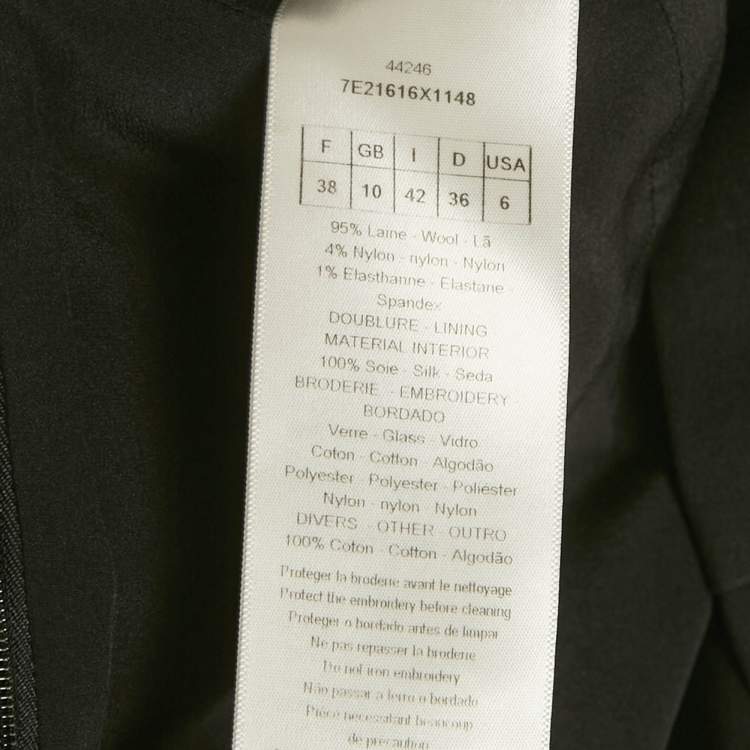 Pre Owned Christian Dior Black Heart Applique Wool Quilted Detail Short Dress M