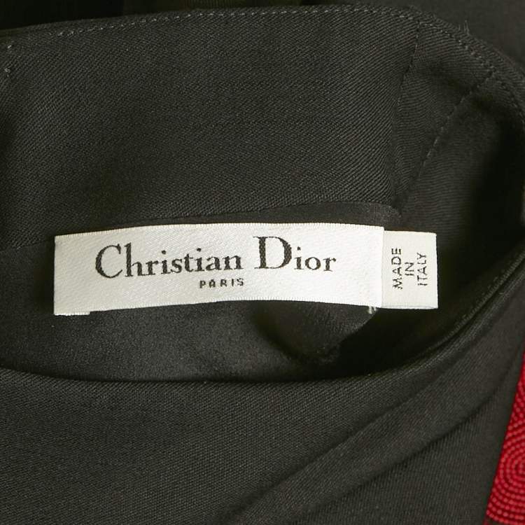 Pre Owned Christian Dior Black Heart Applique Wool Quilted Detail Short Dress M