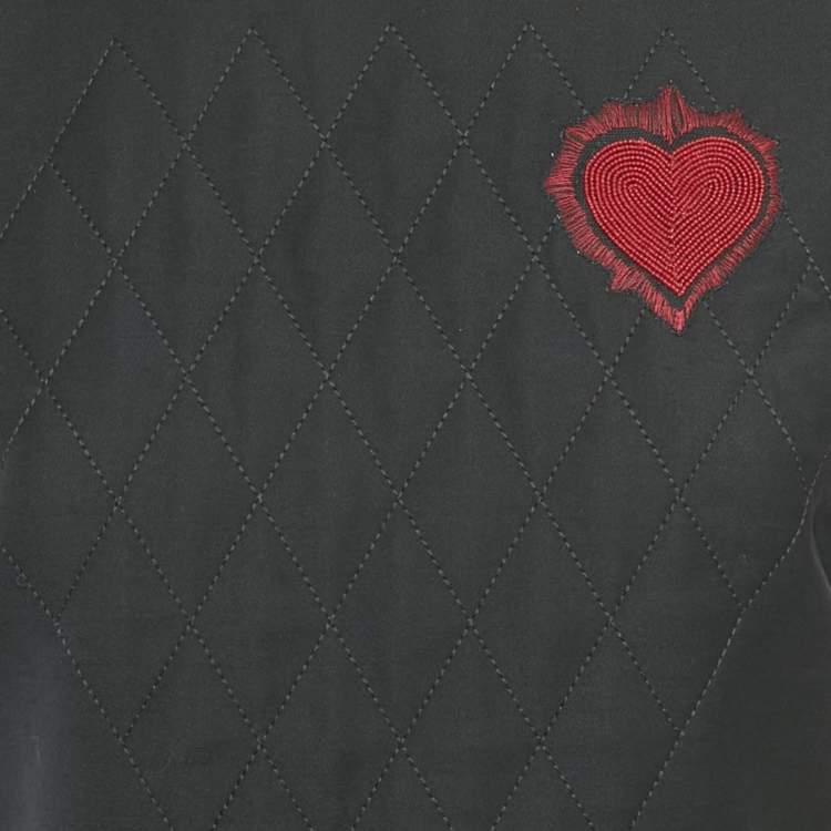 Pre Owned Christian Dior Black Heart Applique Wool Quilted Detail Short Dress M