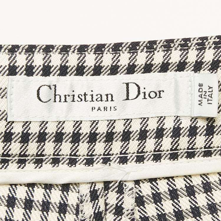 Pre Owned Christian Dior Black Houndstooth Silk Blend Trousers M
