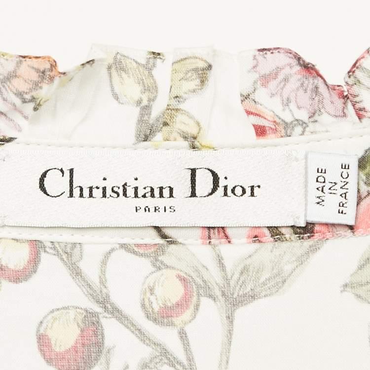 Pre Owned Christian Dior Green Floral Print Cotton Midi Dress S